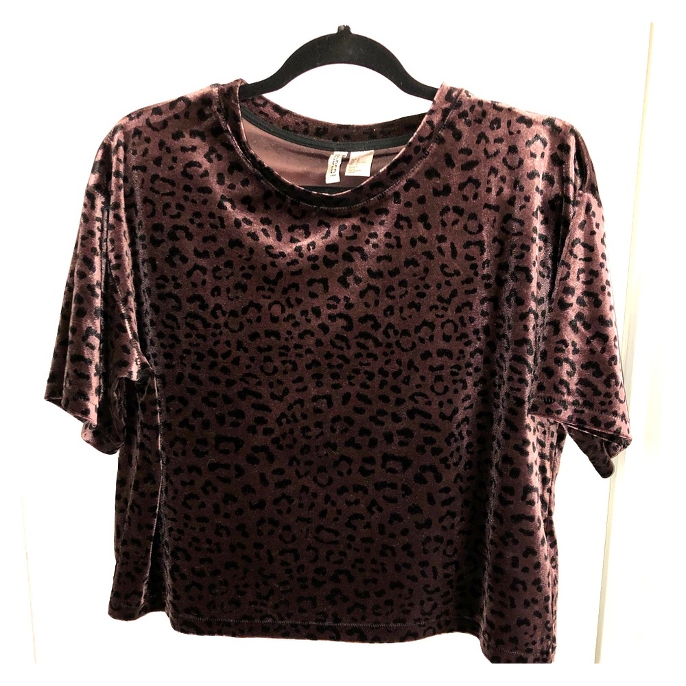 Velvet leopard print crop blouse